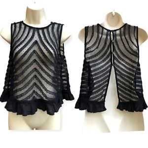 ☆Free People Black Sheer Lace Ruffle Frill Top☆